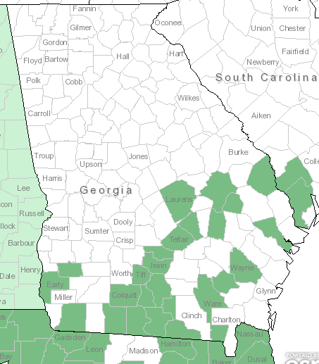 The Georgia range of Asclepias cinerea